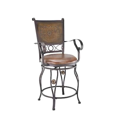 Big and Tall Adjustable Height Barstool with Arms, Mid Century Modern Dark Brown PU Leather Counter Height Chair