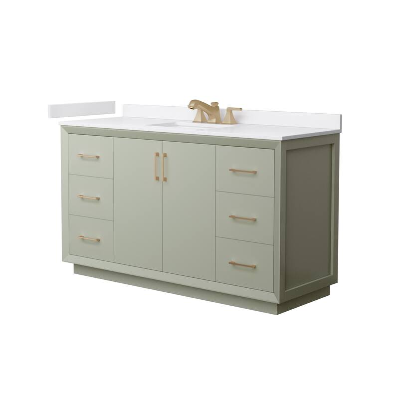 Wyndham Collection WCF4141-60S-VCA-US3MXX Strada 60" Free Standing - Light Green / White Cultured Marble Top / Satin