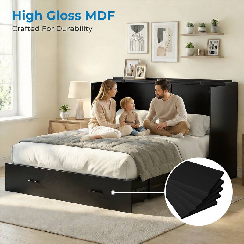 Mixoy Smart RGB LED Murphy Bed,Space Saving Cabinet Bed with Storage