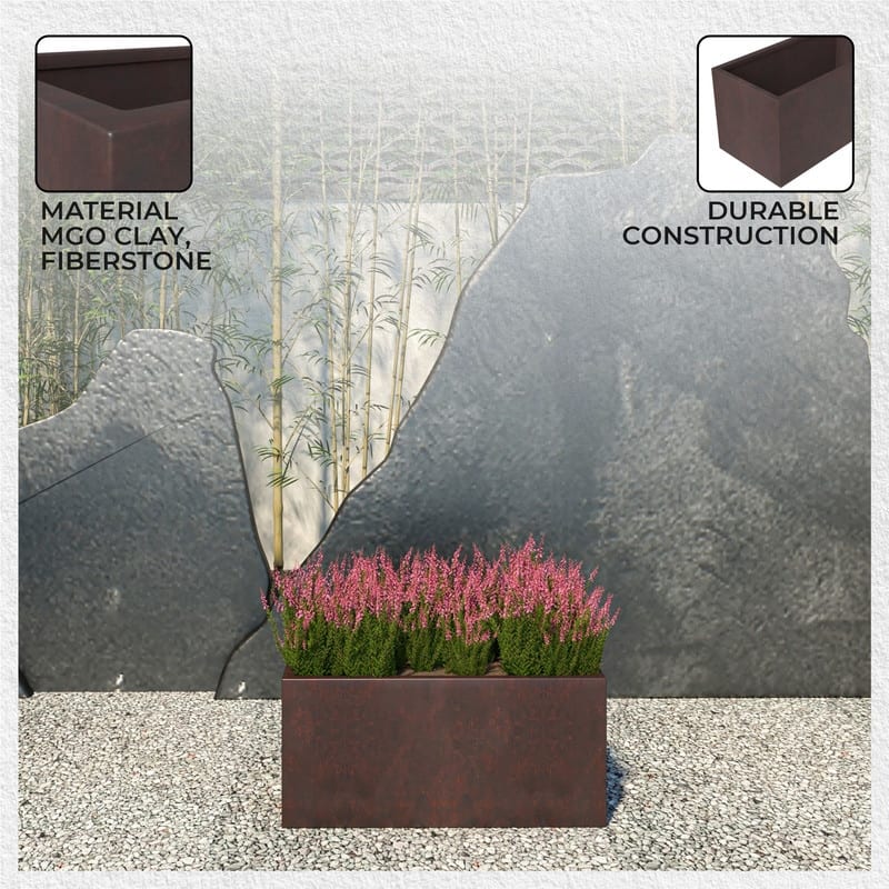 Bloom Rectangular Planter in Fiberstone for Modern Indoor and Outdoor Patio Planter Flower Pot with Drainage