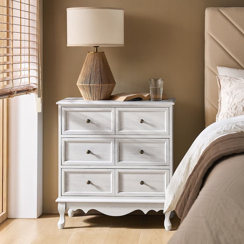 Pallantium Farmhouse 30"Tall Distressed 3-Drawer Nightstand With Solid Wood Legs and Adjustable Feet by HULALA HOME - White