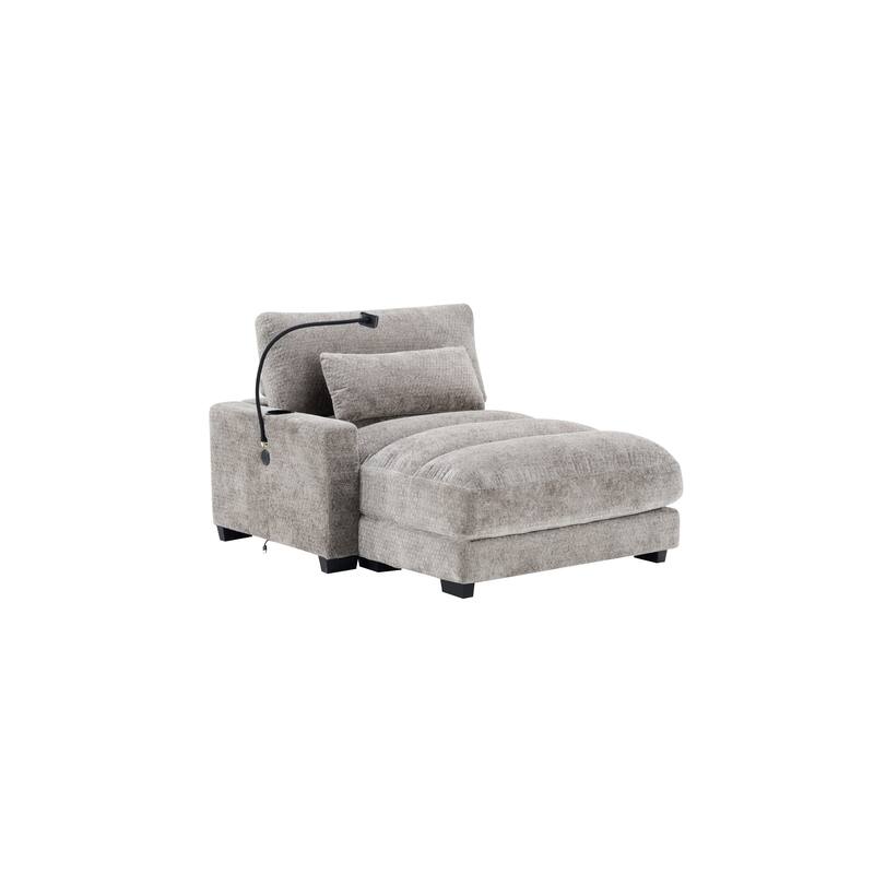 Chenille Single Sofa Chair Chaise Lounge with Phone Holder, Upholstered Recliner Sleeper Sofa Bed for Living Room