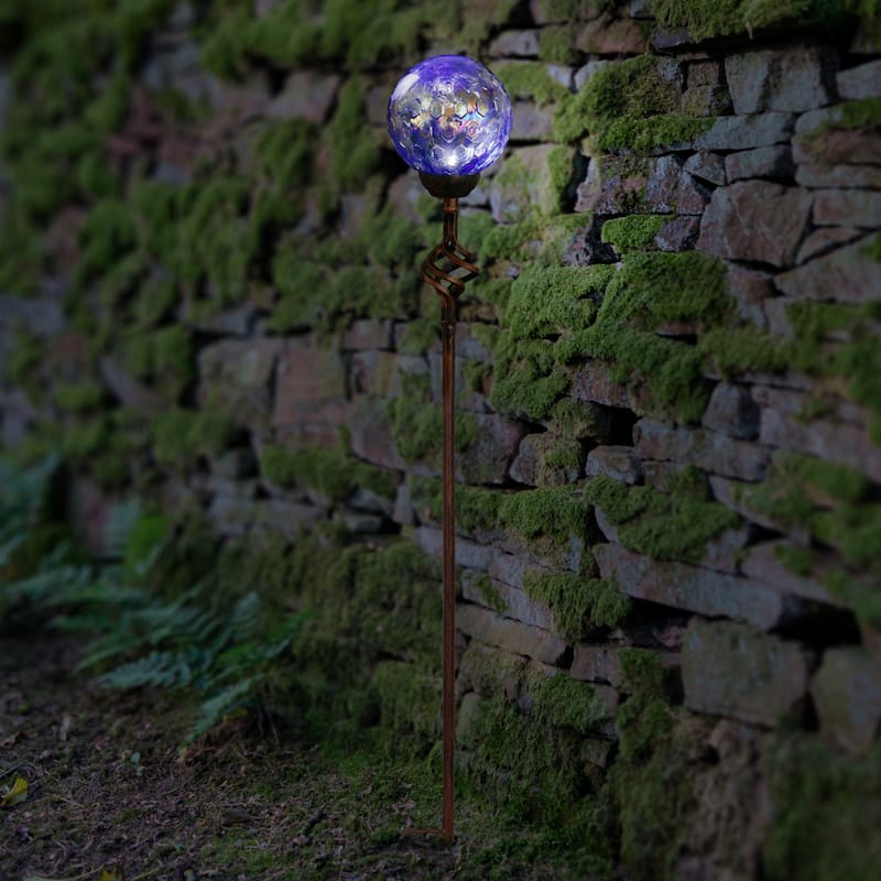 Exhart Solar Pearlized Honeycomb Glass Ball Garden Stake with Metal Finial, 4 by 31 Inches