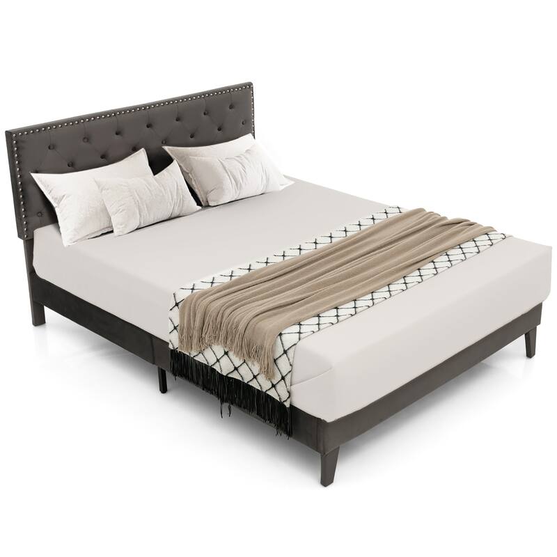 Costway Bed Frame Upholstered Platform Bed with Tufted Headboard - Queen