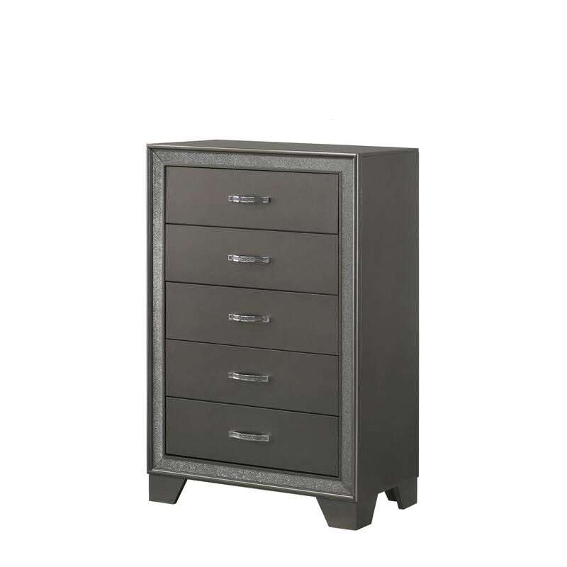 Hoyt 5 Piece Dark Gray Faux Leather Upholstered Tufted Panel Bedroom Set