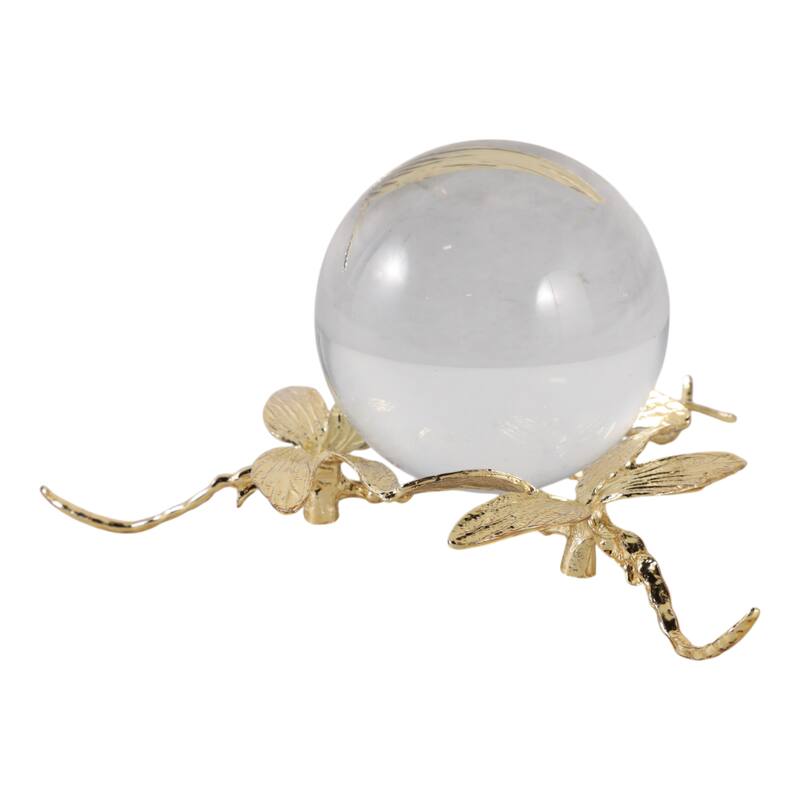 Resin Orb Sculpture Dragonfly Modern Figurine Home Decor - 4" Gold - 8" x 8" x 3.5"