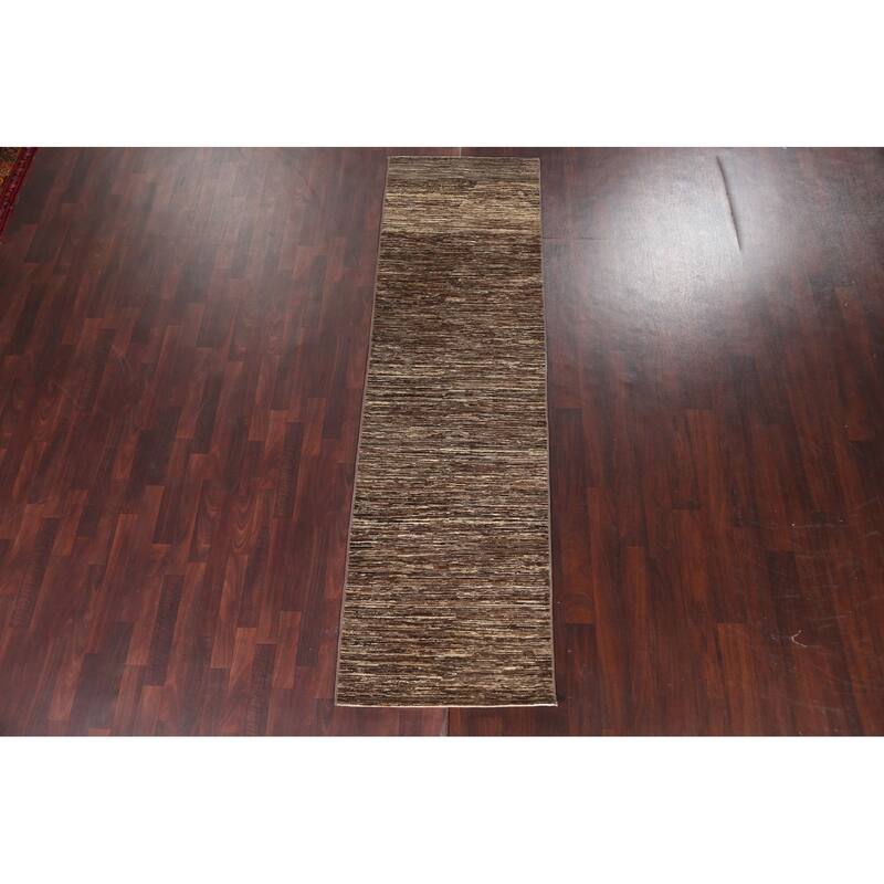 Modern Gabbeh Kashkoli Wool Runner Rug Hand-knotted Oriental Carpet - 2'10" x 9'9"