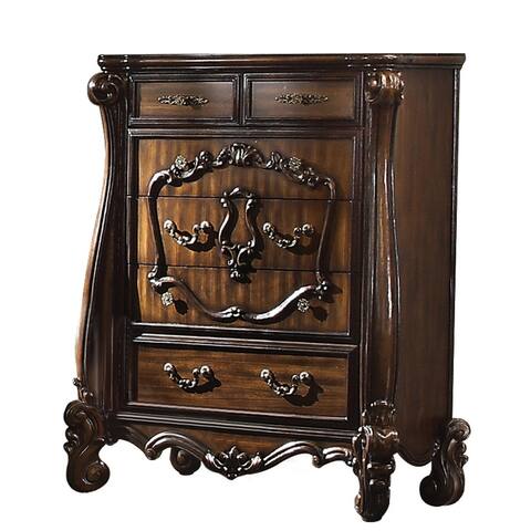 Traditional Wooden Chest with 5 Drawers and Scrolled legs, Brown