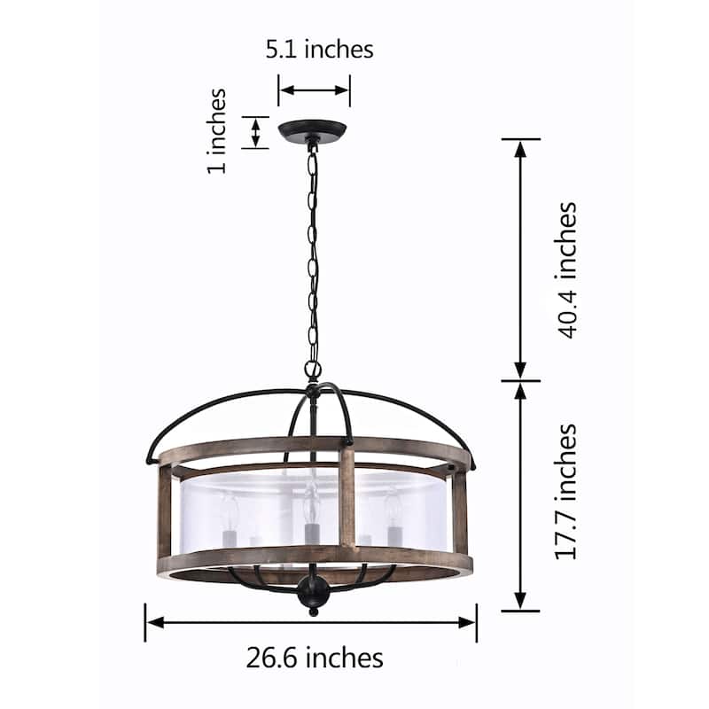 The Gray Barn Antique Black Metal Fabric Shade Wood Frame Chandelier