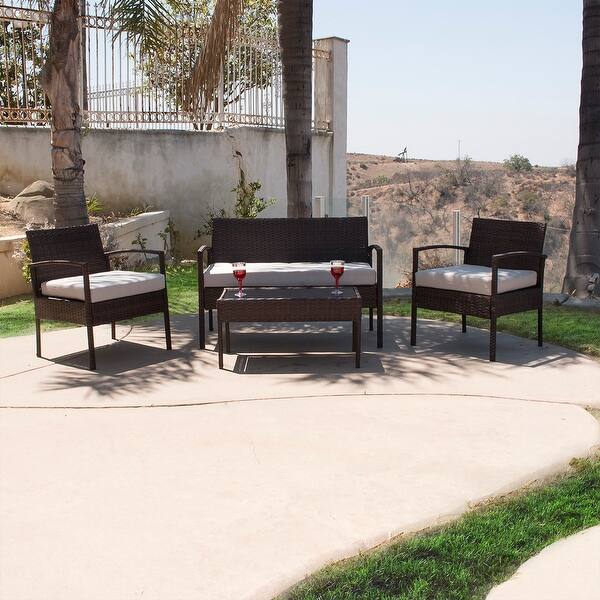 Shop Belleze 4 Piece Patio Outdoor Rattan Patio Set 4 Pc Furniture