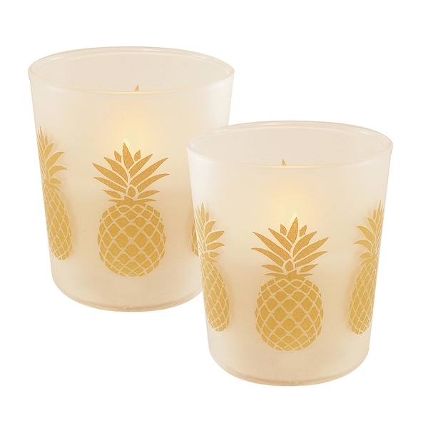 Set of 2 Yellow Pine Apple Battery Operated LED Candles 3.75" - N/A