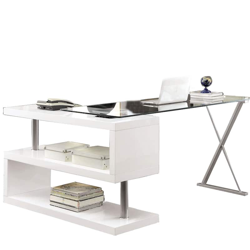 Wooden Computer Desk with Keyboard Tray and Open Bottom Shelf, Brown