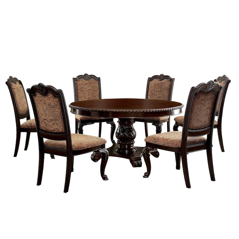 Kova Traditional Brown Cherry Wood Pedestal 7-Piece Dining Set by Furniture of America