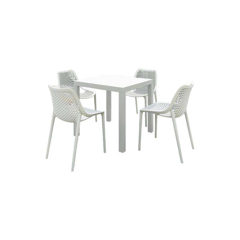 5-Piece White Stackable Square Outdoor Patio Dining Set 32.25"