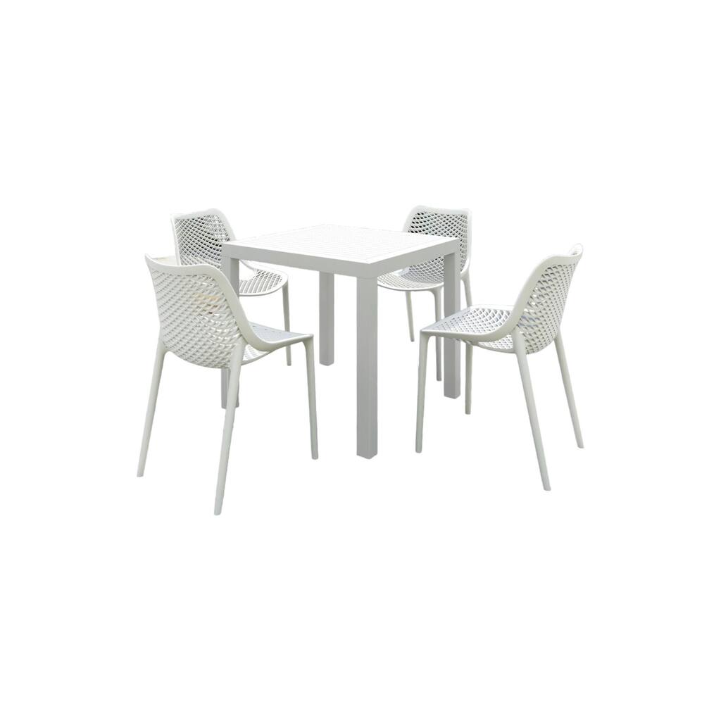 5-Piece White Stackable Square Outdoor Patio Dining Set 32.25"