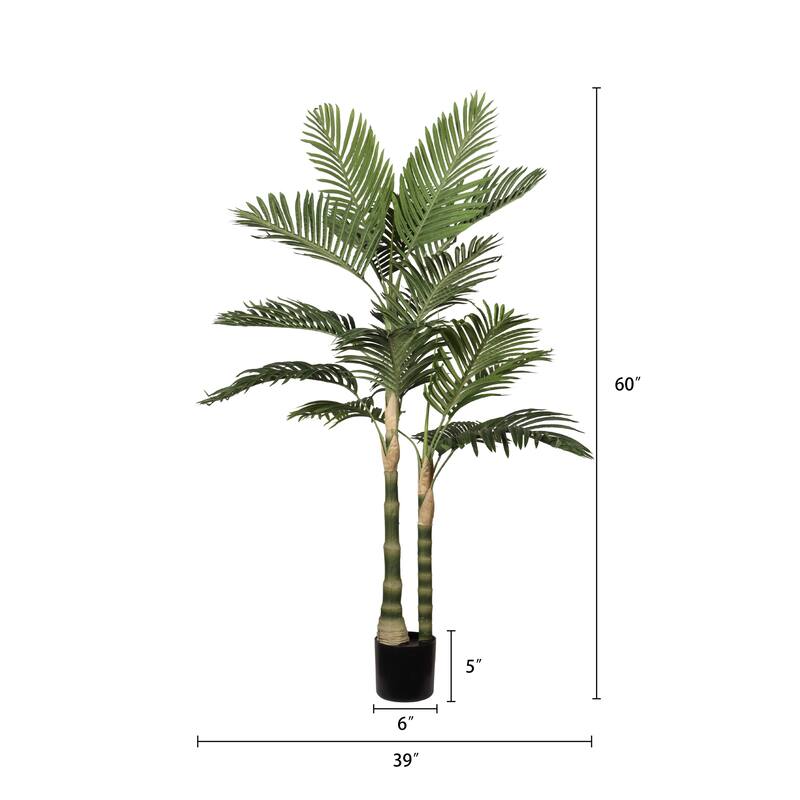 5FT Golden Cane Artificial Palm Tree, Tropical Fake Plant for Indoor Outdoor Decoration, Faux Palm, 1pc/set - Green Leaves