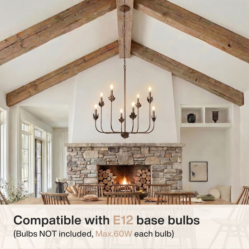 8-Light Rustic Industrial Chandelier with Adjustable 60'' Chain