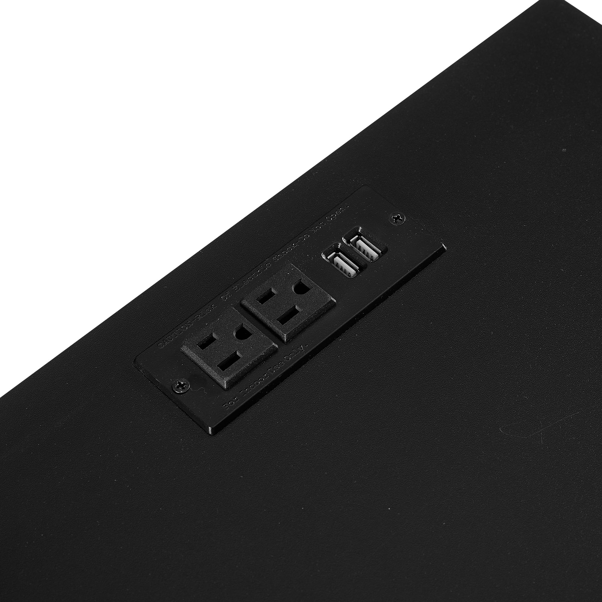 Rattan End table Black Nightstand with Charging Station and Open Storage Shelf, Alloy Handle