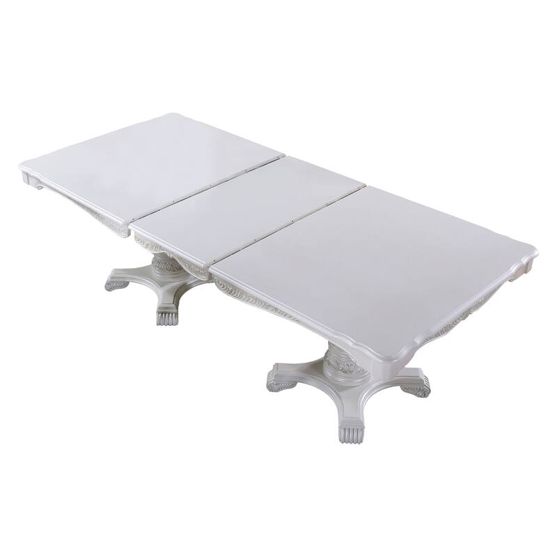 Zenie Dining Table, Extension Leaf, 77-95 Inch, Classic White Solid Wood