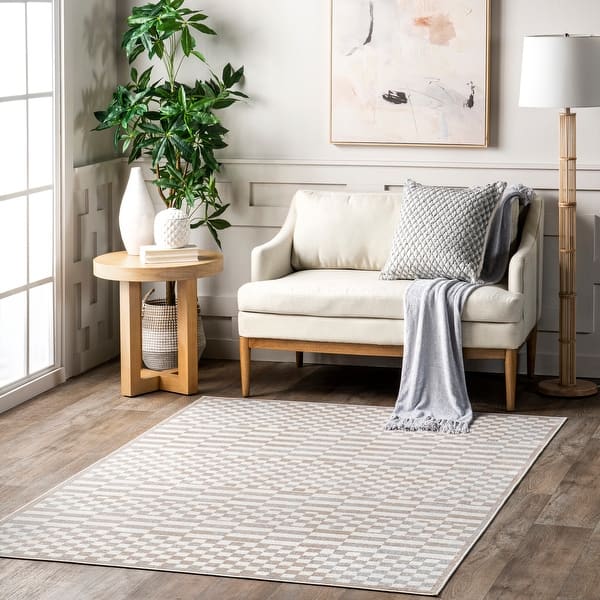 slide 2 of 35, Nuloom Nikita SpinClean Faded Geometric Machine Washable Area Rug 10' x 14' - Beige - Rectangle