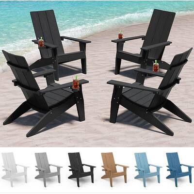 WINSOON All Weather HIPS Outdoor Adirondack Chairs with Cup Holder Set of 4
