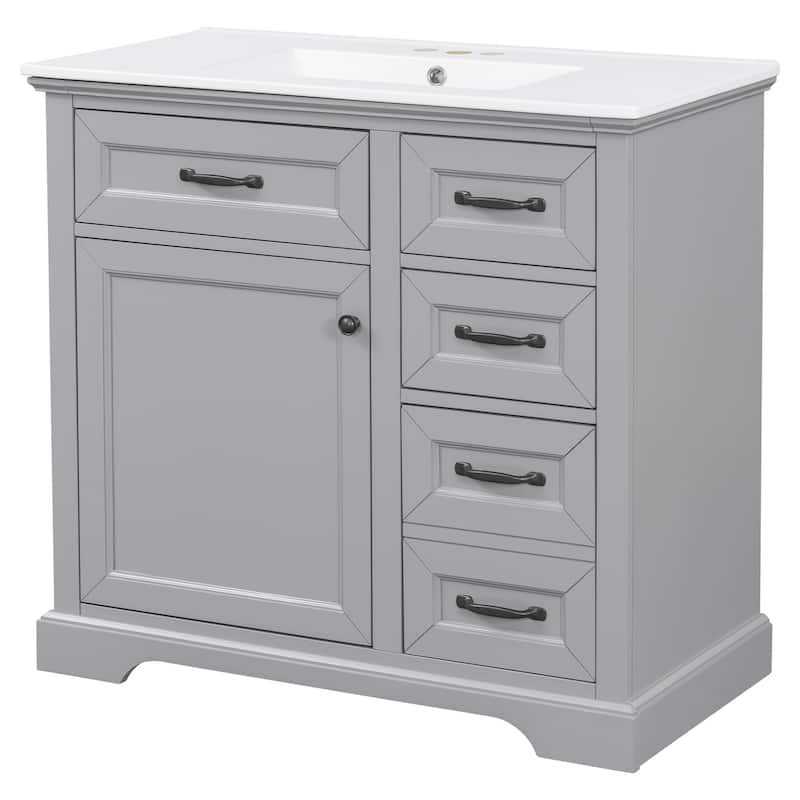 36" Bathroom Vanity with Sink, Ceramic Sink, 2 Tip-out Drawers, Soft Close Door Hinges
