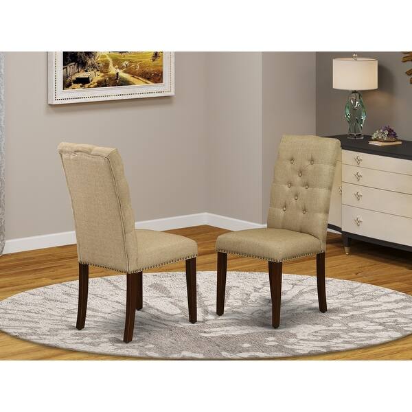 Shop East West Furniture Elp3t16 Dining Chairs Dark Khaki Linen Fabric Seat And Mahogany Solid Wood Dining Chairs Set Of 2 Overstock 31582110