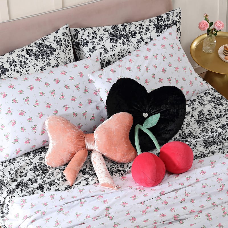Betsey Johnson Velvety Soft Plush Novelty Throw Pillows - Cherries, Heart or Bow Decorative Pillows