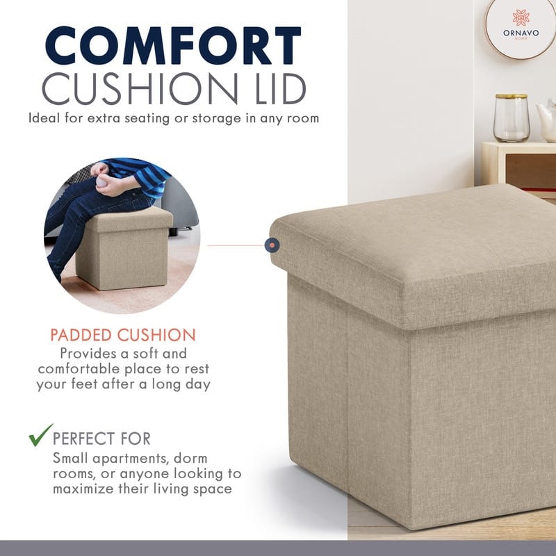 2 Pack Small Foldable Square Storage Ottoman Cube