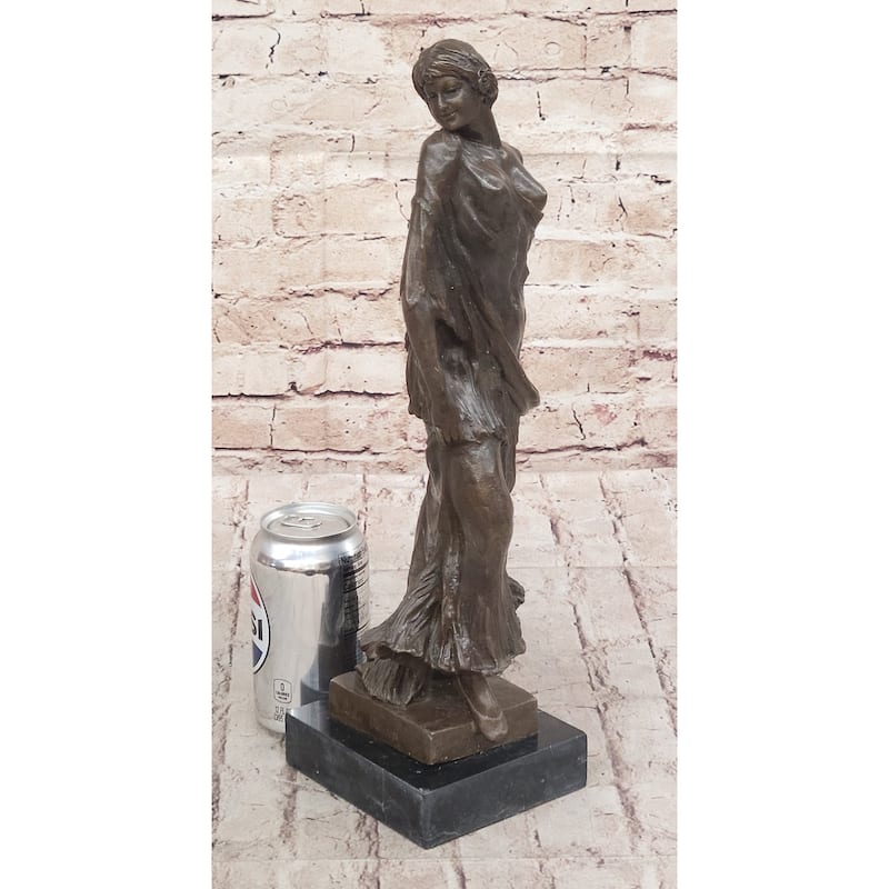 Smiling Coy Classical Female Figure Bronze Statue Sculpture On Marble Base By Aldo Vitaleh