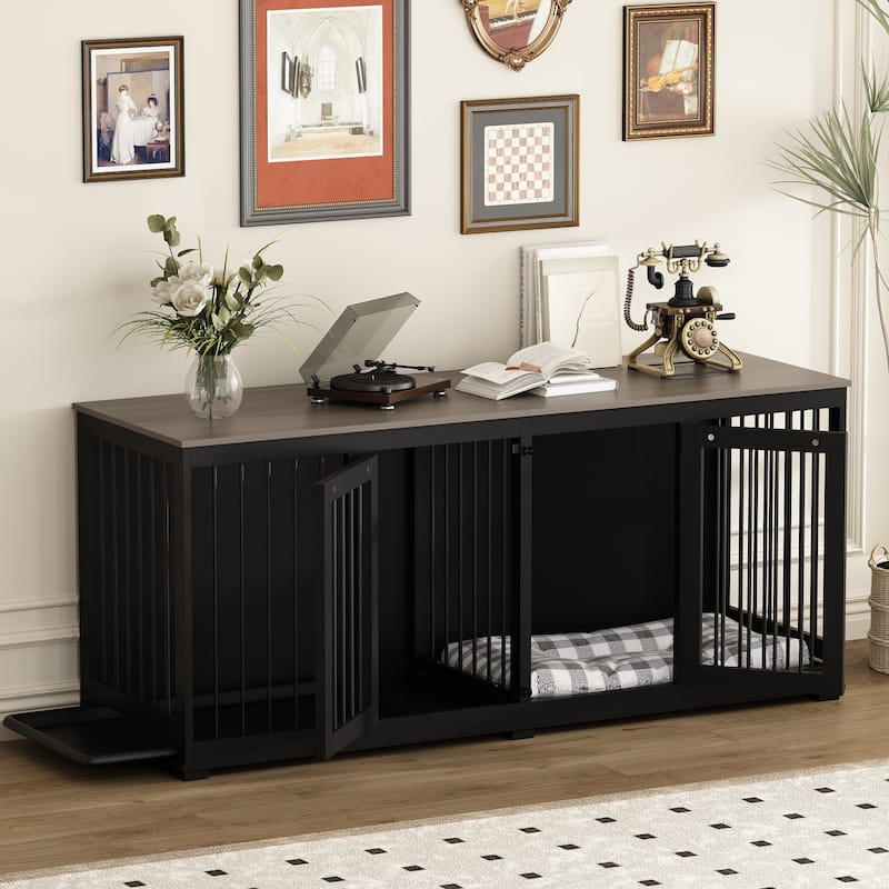Dog Crate with Double Doors TV Stand for Large Medium Small Dogs,70"W