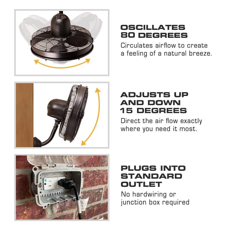 18" Mule Matte Black Outdoor Wet-Rated Oscillating Wall Fan with Wall Mount - 18 Inches