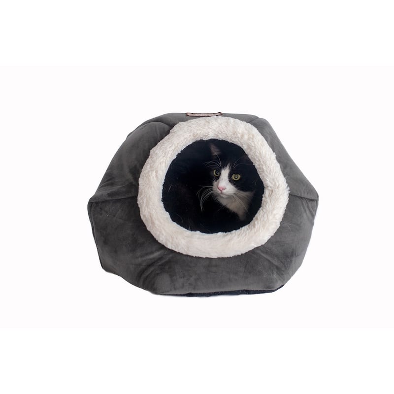 Cat Bed Gray Velvet - 18"(L) x 18"(W) x 14"(H)