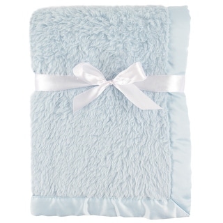 Hudson Baby Infant Boy Faux Shearling Plush Blanket with Satin Binding, Powder Blue, One Size - Powder Blue - One Size