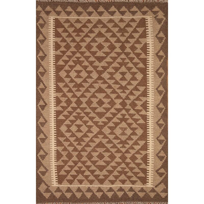 Geometric Kilim Oriental Rug Flat-weave Wool Carpet - 3'3" x 4'9"
