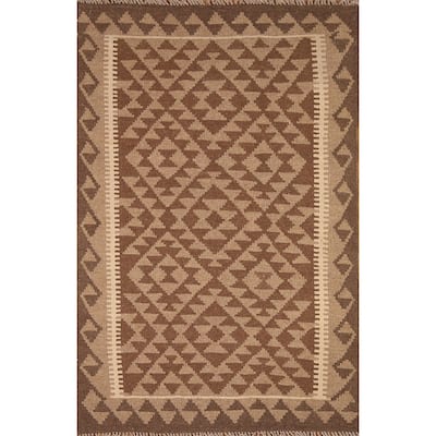 Geometric Kilim Oriental Rug Flat-weave Wool Carpet - 3'3" x 4'9"