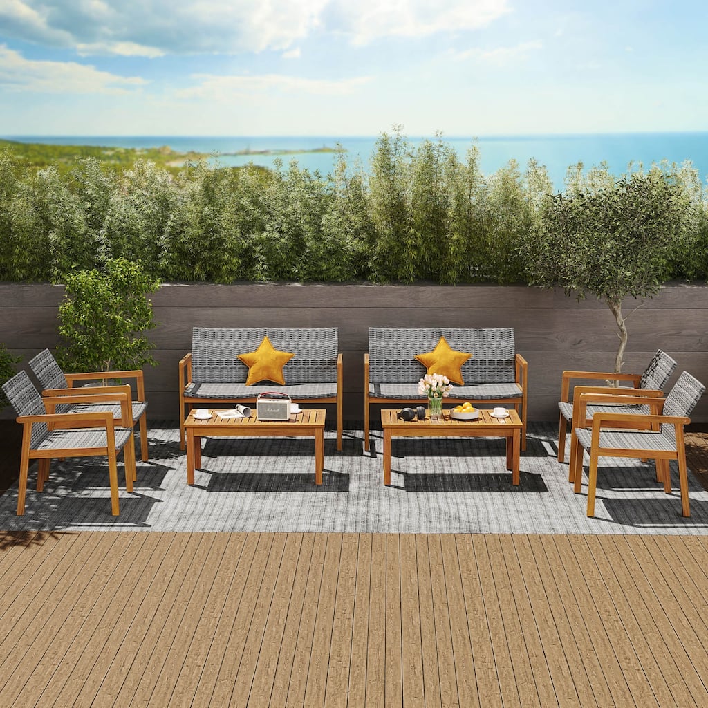 Costway 8 Pieces Outdoor Furniture Set, Acacia Wood Frame Sofa Set - See Details