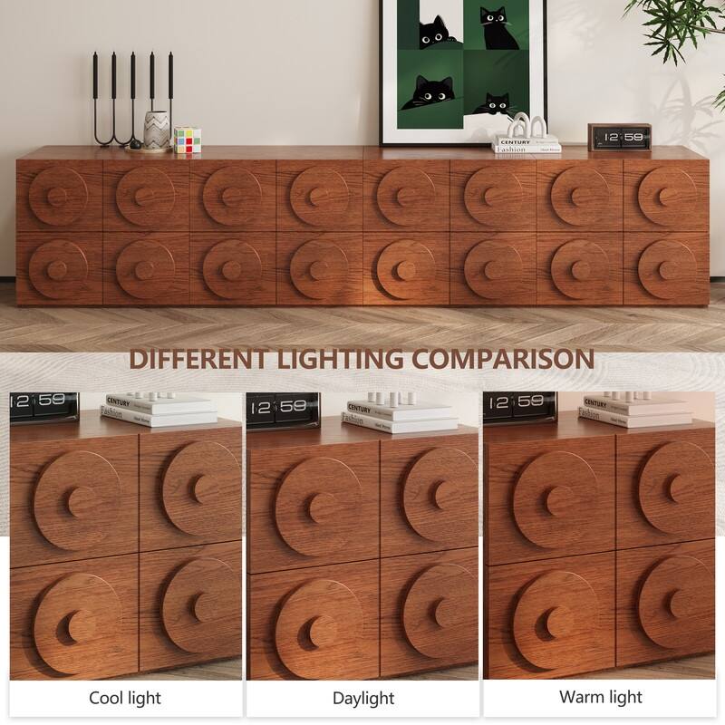 Modern 1-4 Pieces Modular Walnut Color Cabinets,TV Stands with Brown Solid Wood Veneer, Drawers & Caninets