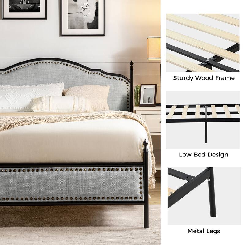 Dimas Modern Queen Size Upholstered Platform Bed with Metal Legs