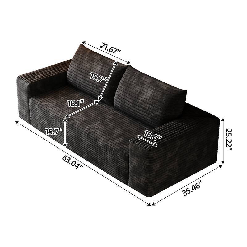 Loveseat Sofa with Deep Seat & Memory Foam, 2 Seater Floor Couch with Corduroy Fabric, Small Couch for Living Room, Apartement