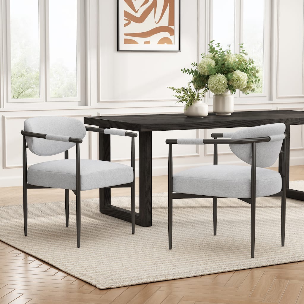 Christopher Knight Home - Thatch Iron-Frame Dining Armchairs with Upholstered Cushion (Set of 2)