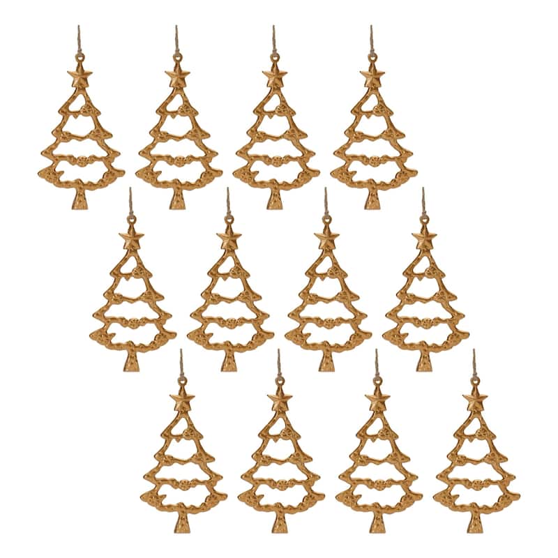 Tree Outline Christmas Ornaments - 6" - Gold - 12ct