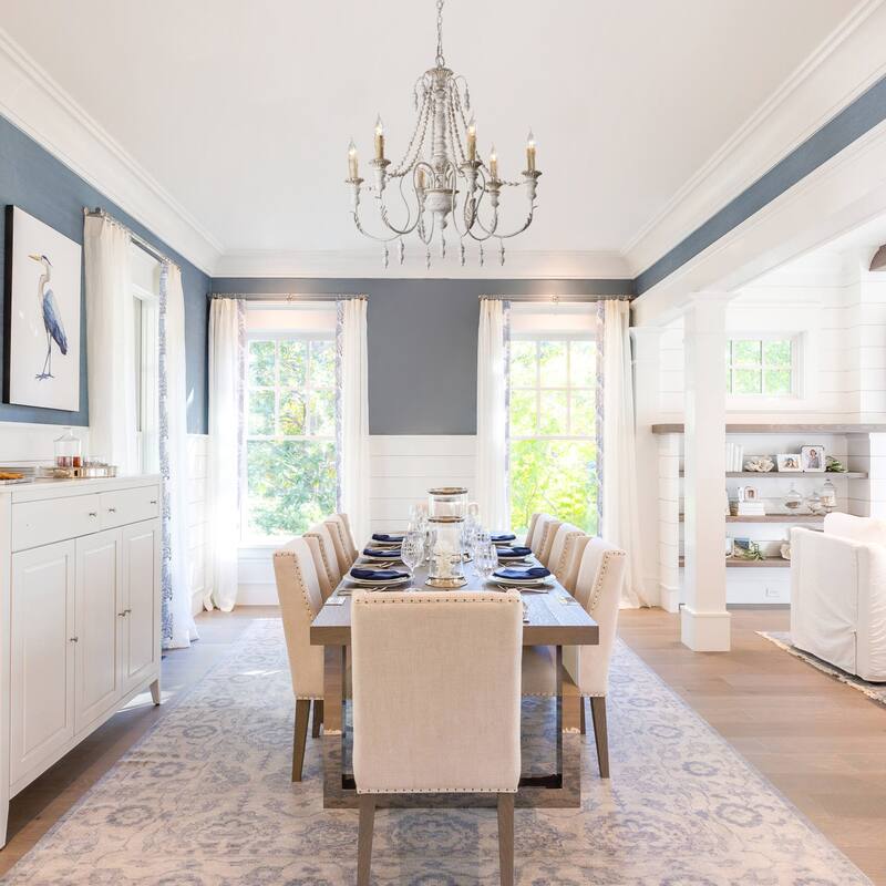 6-Light Farmhouse Antique White 6-Light Distressed Wood Empire Chandelier - 29.5-in W