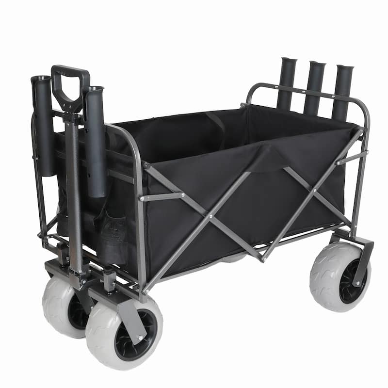 Fishing Cart with Rod Holders,Beach Wagon with Big Wheels for Sand 500lbs Capacity - All Terrain Steel Frame Utility Cart