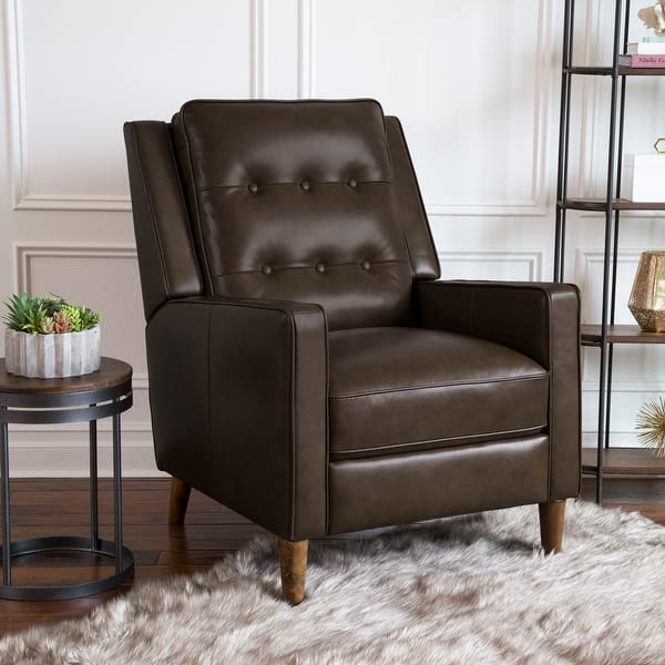 Abbyson Holloway Mid Century Top Grain Leather Pushback Recliner On Sale Overstock 21134445