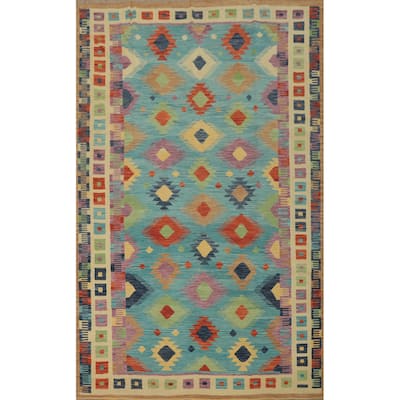 Hand Woven Oriental 100% Wool Carpet Southwestern Tribal Navy Blue & Blues Kilim Area Rug - 9' 9'' X 6' 7''