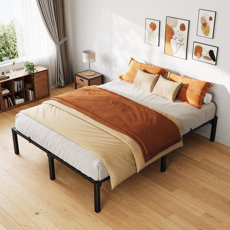 16 Inch Metal Platform Bed Frame Easy Assembly Bed Base for Bedroom and Home Use - Full