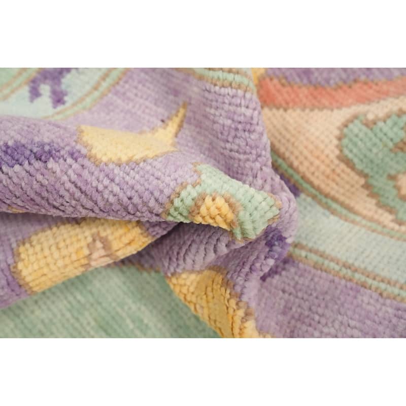 Hand Knotted Oriental 100% Wool Carpet Transitional Geometric Purples Oushak Area Rug - 8' 6'' X 6' 1''