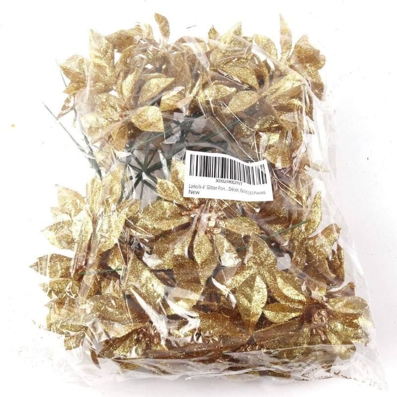 24Pack Sparkling Gold Glitter Poinsettia Picks Luxurious Christmas Tree Decorations On Sale