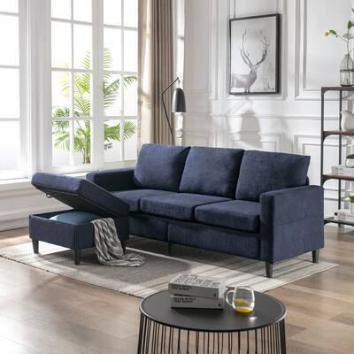 L-Shape Sectional Sofa 3-Seater Removable Cushion Couch with Storage Ottoman